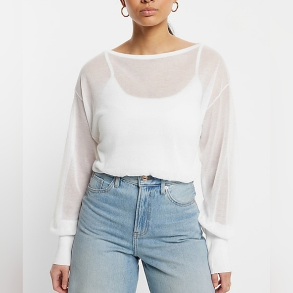Express White Sheer Long Sleeve Top Size XS